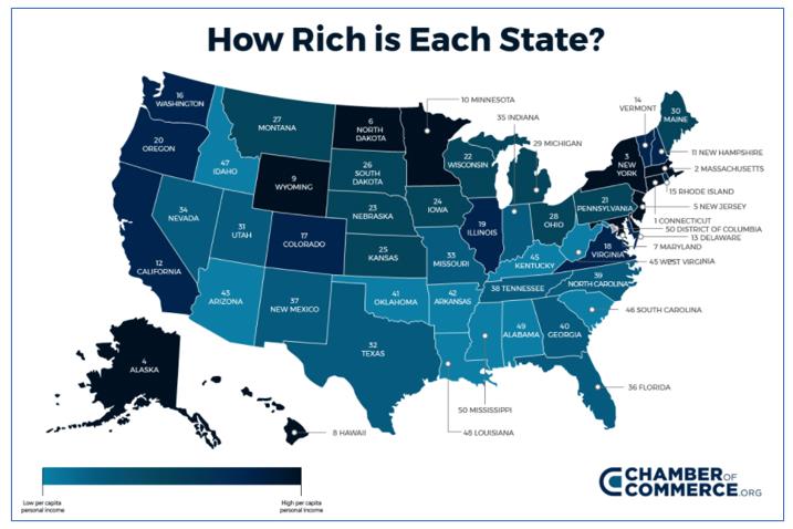 미국에서 부유한 주(state) 순위)