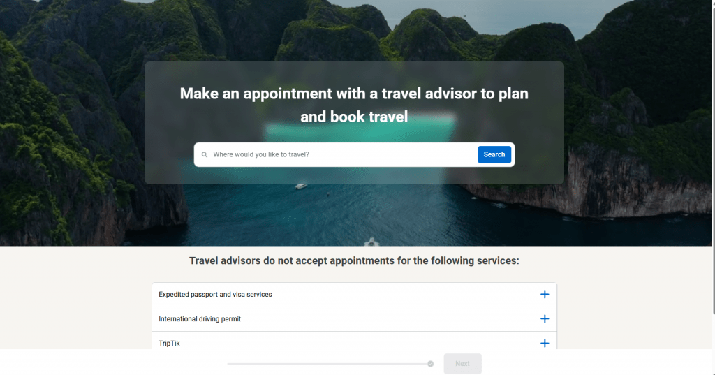 미국 국제 운전면허증 신청을 위한 AAA 홈페이지 화면