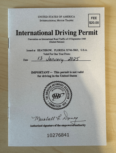 미국 국제 운전 면허증 실물 사진