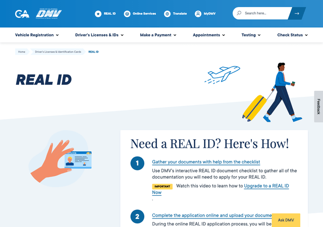 캘리포니아 DMV REAL ID 공식 안내 페이지