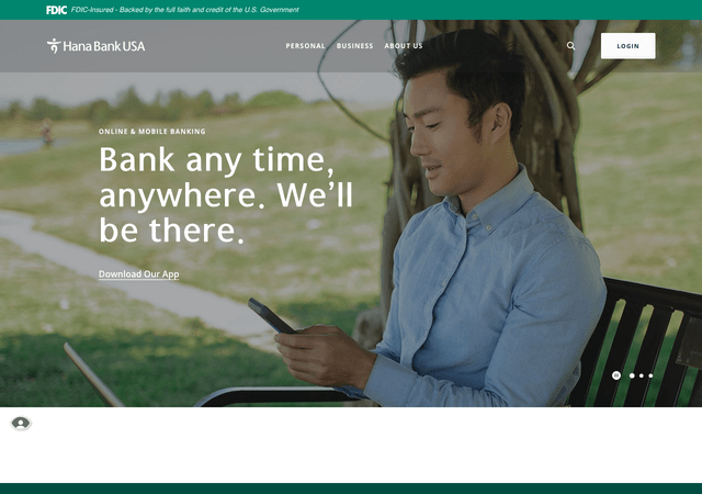 Hana Bank USA 메인 페이지