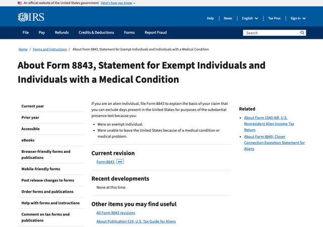 IRS Form 8843 안내 — F1 비자 유학생 의무 폼