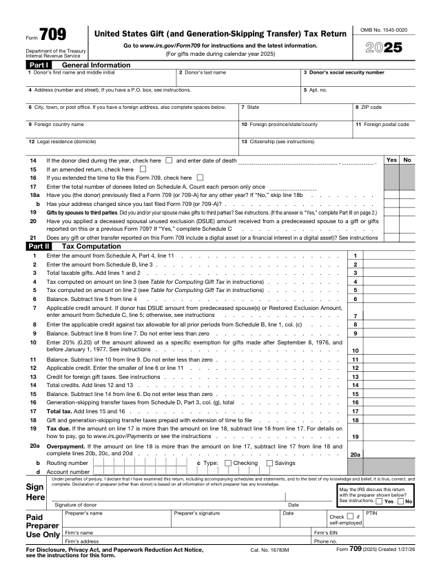 IRS Form 709 증여세 신고서 안내